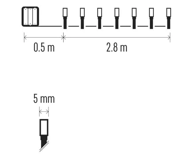 Egy diagram, amely a fénysor elrendezését mutatja. Fekete-fehér, méretekkel.