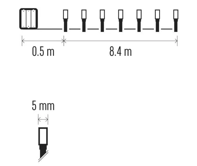 Diagram egyenletesen elosztott lámpaoszlopok sorát mutatja mérésekkel.