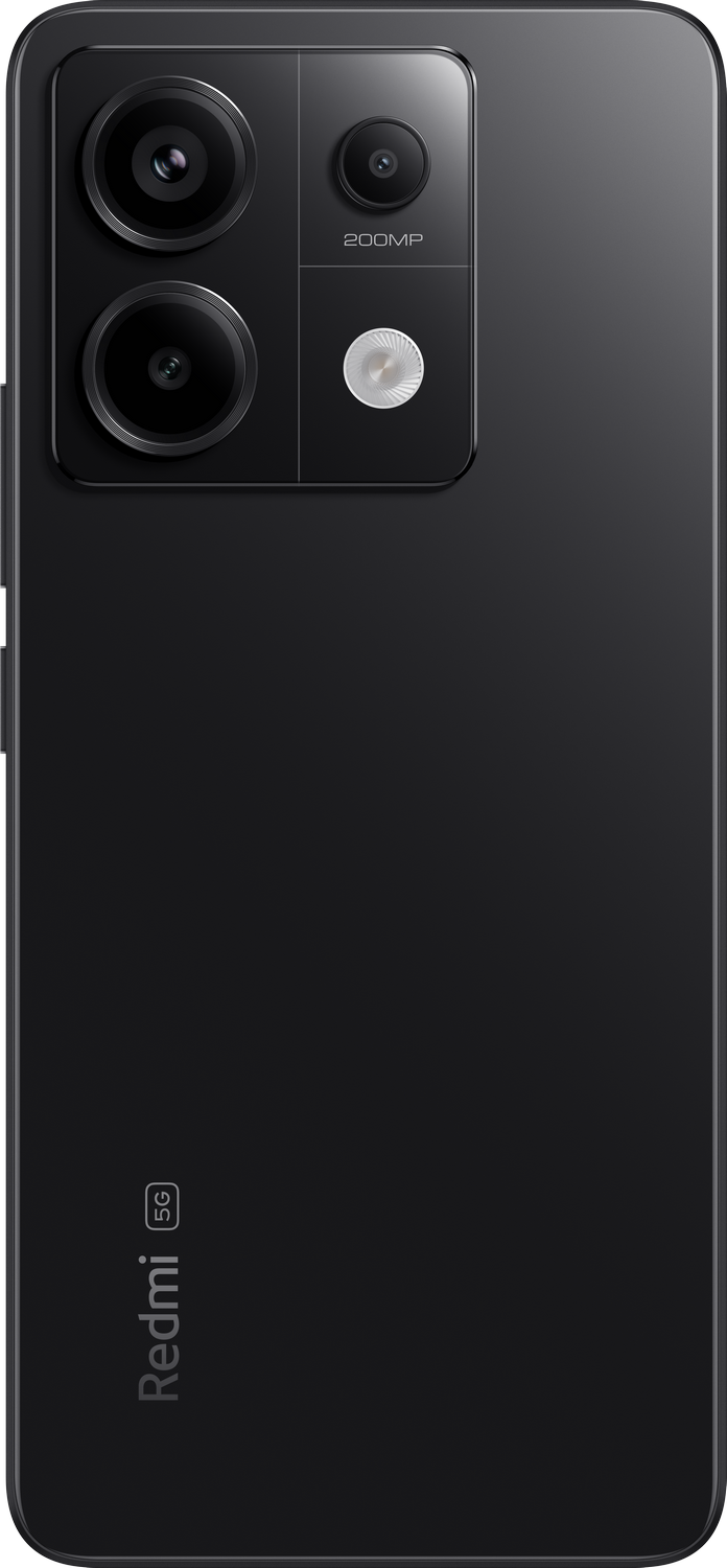La parte trasera de un teléfono Redmi negro con tres cámaras.