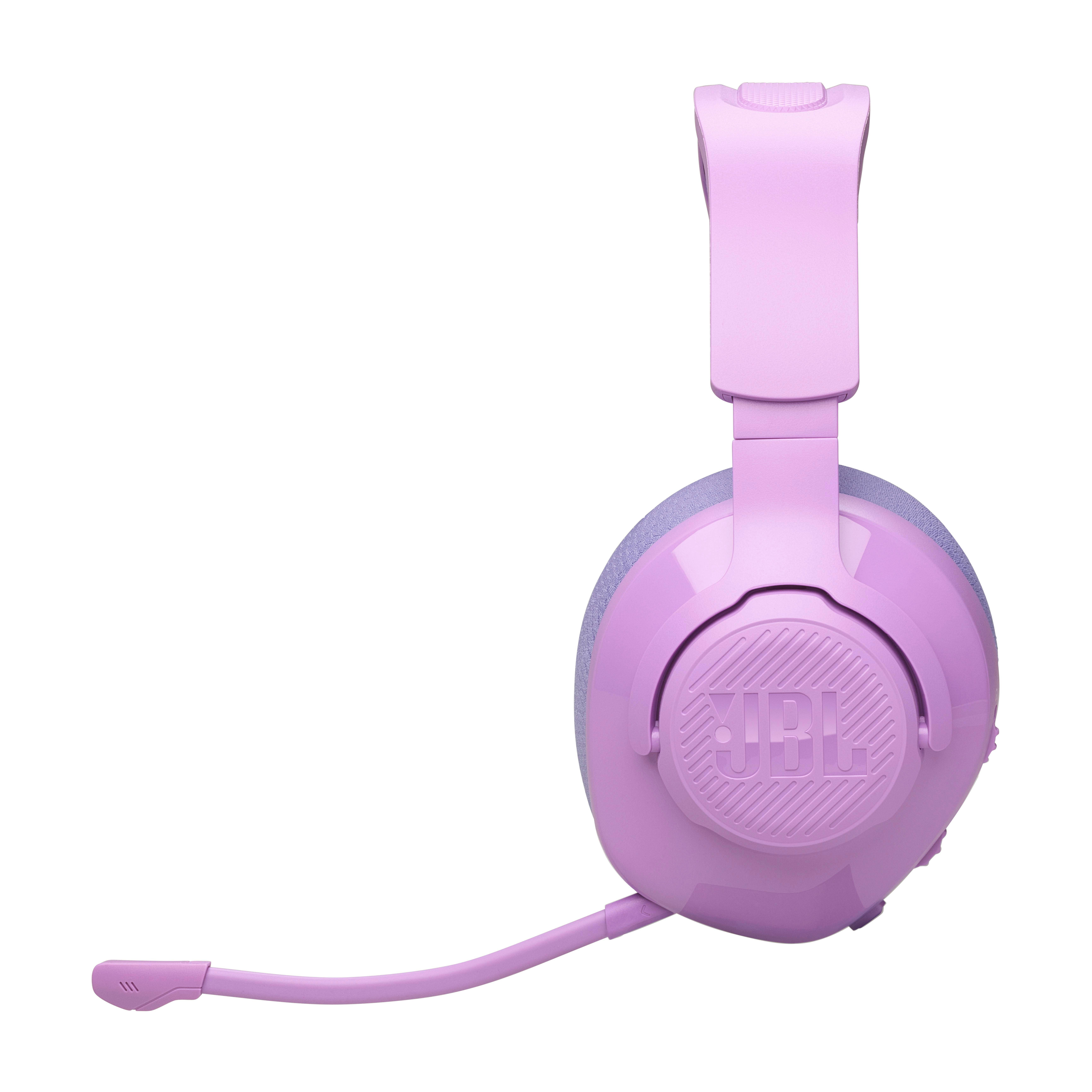 Pinkes JBL-Headset mit Mikrofon auf weißem Hintergrund.