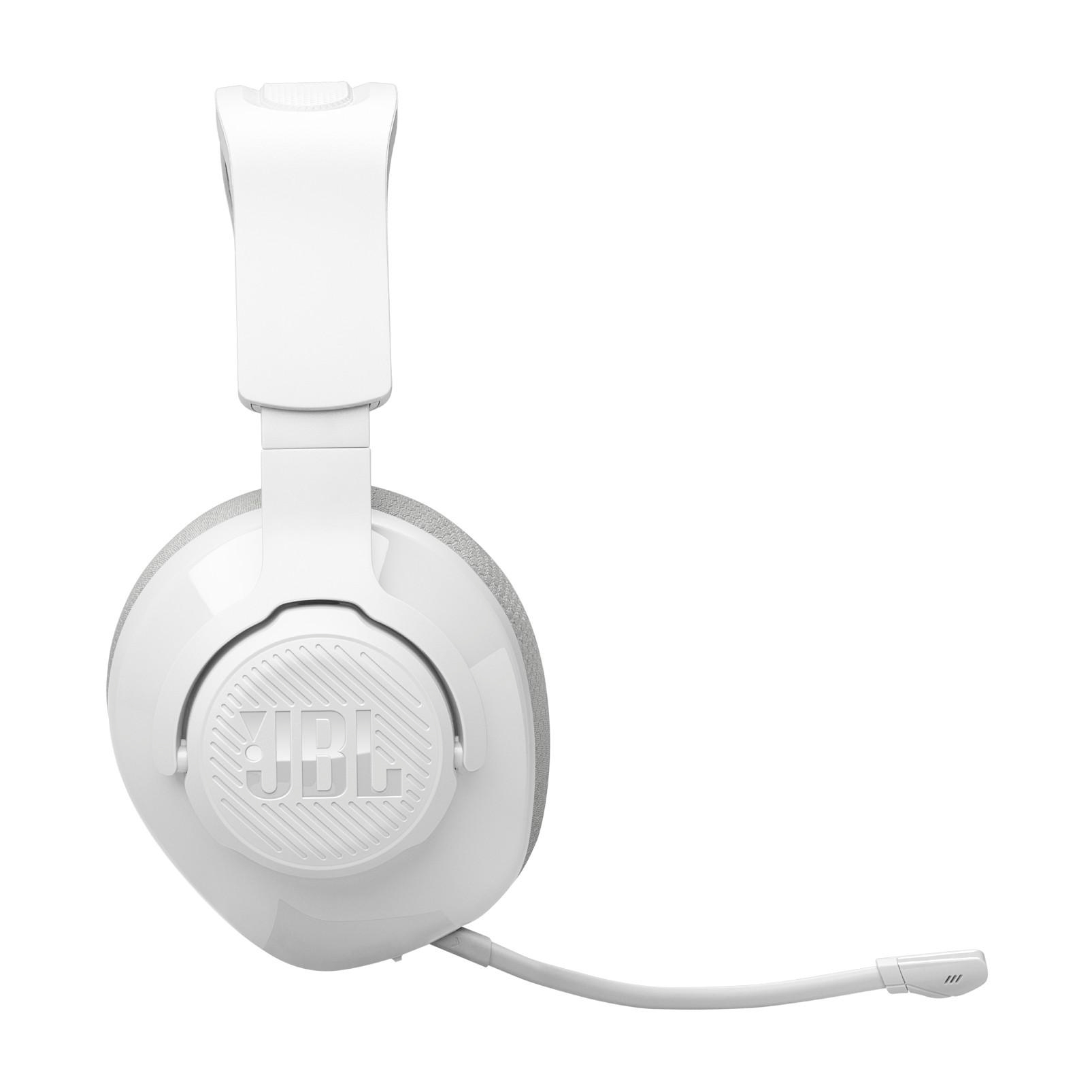 Weißes JBL-Headset mit Mikrofon und weißem Hintergrund.