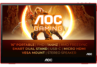 AOC 16G3 15,6'' Sík FullHD 144 Hz 16:9 FreeSync IPS LED Hordozható Monitor