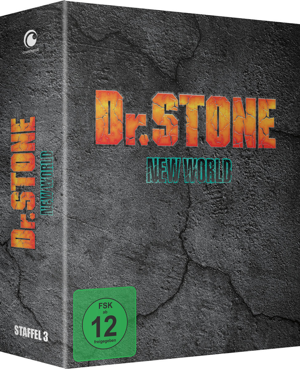 Eine Box mit Dr. Stone-Anime. Die Box zeigt den Titel und Charakterkunst.