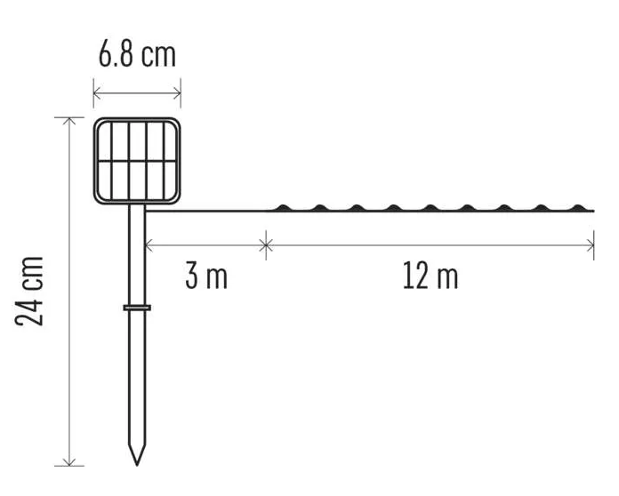 Egy napelem diagramja méretekkel.