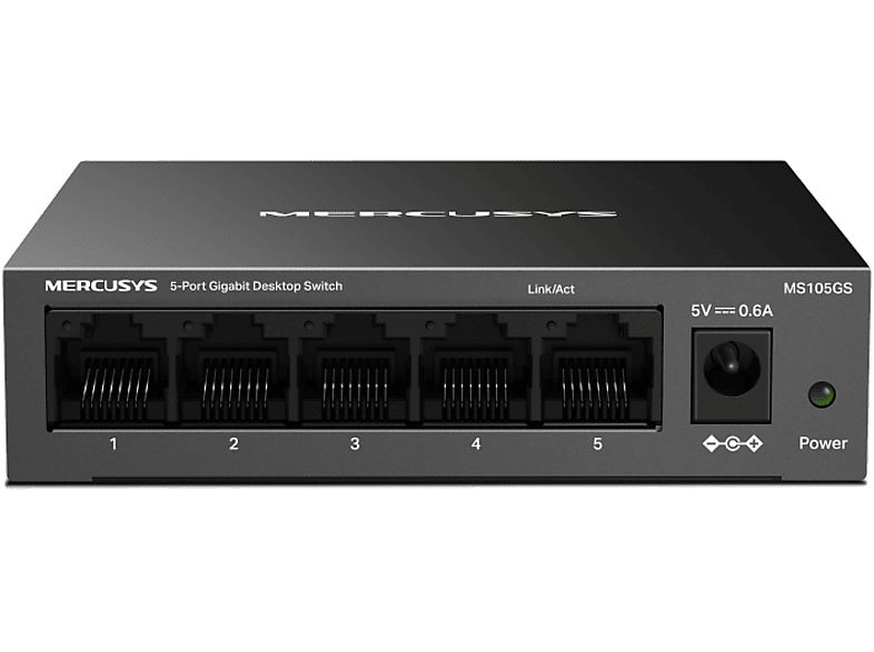 MERCUSYS 5 portos asztali gigabites switch, fém ház, fekete (MS105GS)