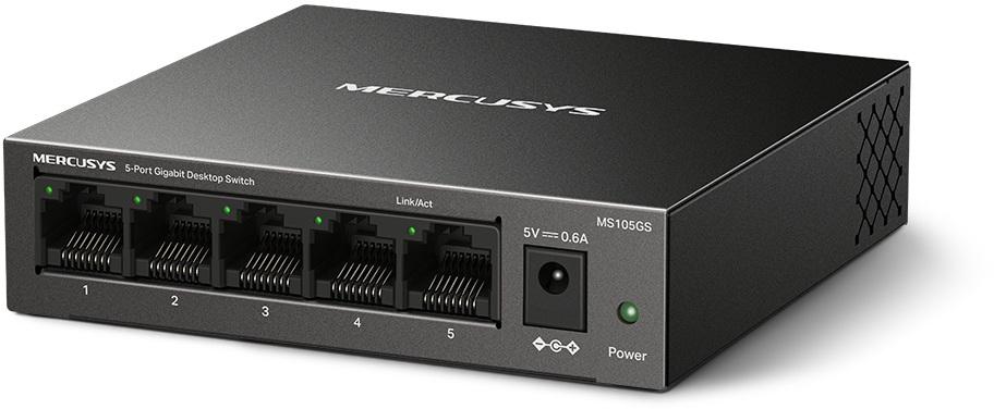 Fekete Mercusys 5-Port Gigabit Desktop Switch.