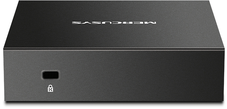 Fekete MERCUSYS router lakat ikonnal, fehér felületen.