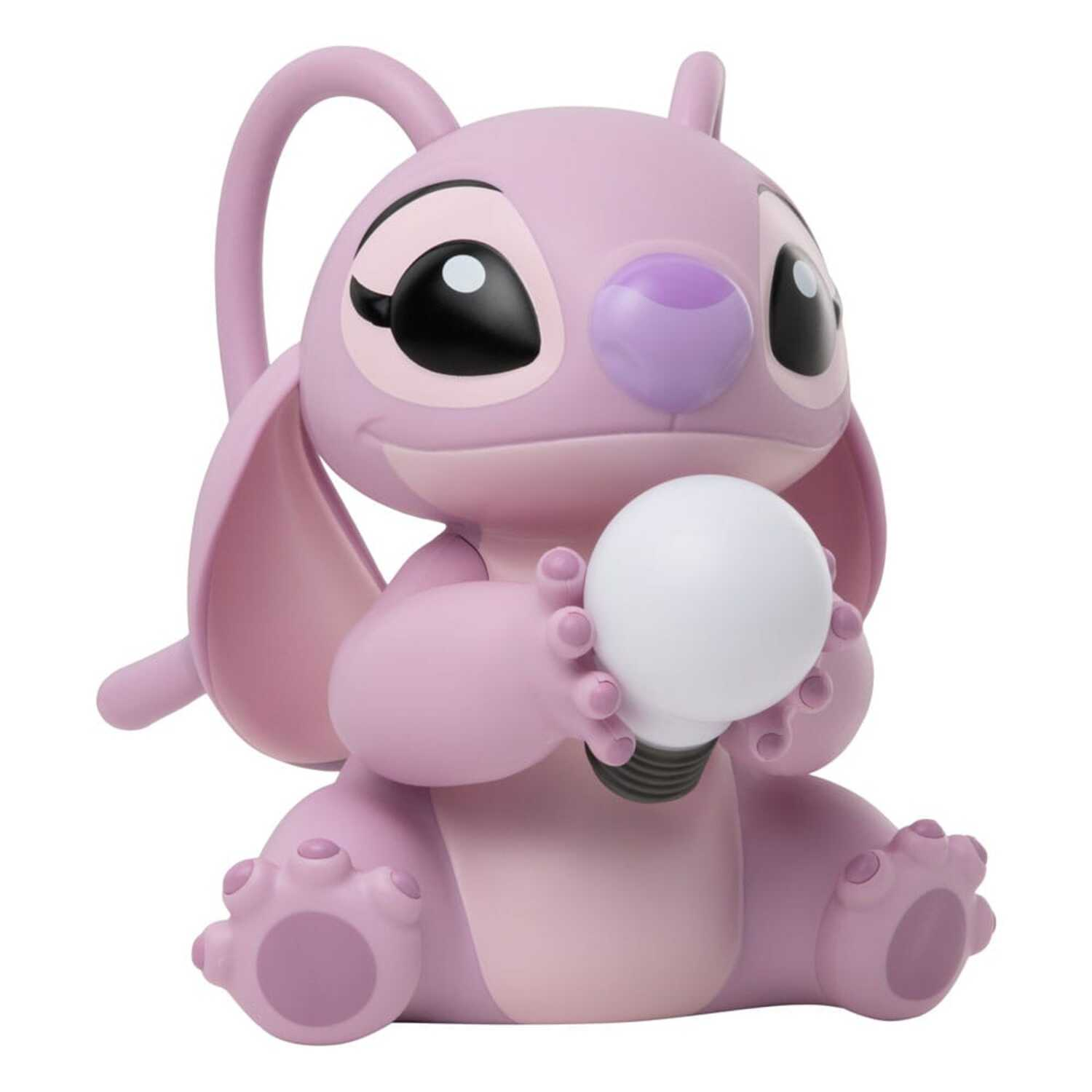 A pink Angel figurine holding a white light bulb.