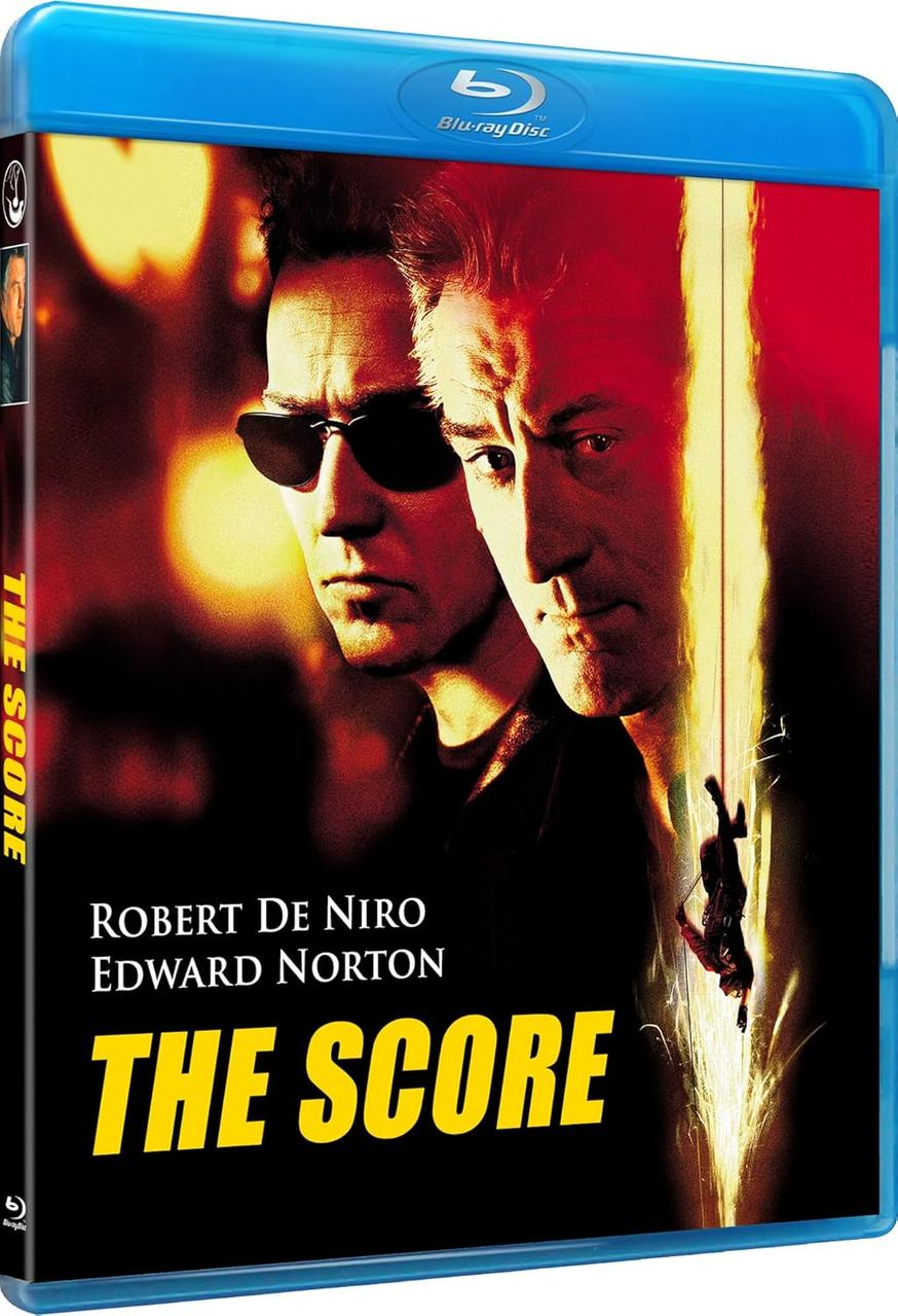 Filmcover: Zwei Männer stehen sich gegenüber. Titel: The Score. Blu-ray Disc Logo.