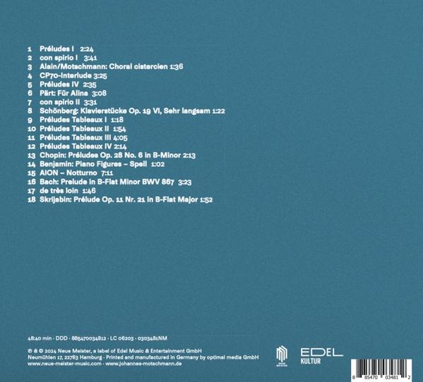 Ein CD-Cover mit Titelliste. Der Text ist schwarz auf weiß. Das Cover hat unten rechts ein Logo.