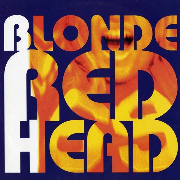 Blonde Redhead Albumcover mit Text in Weiß und Orange auf blauem Hintergrund.