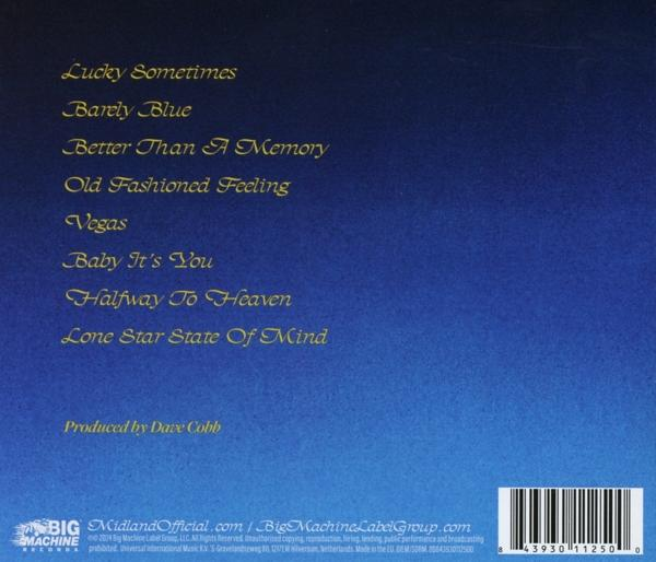 Die Rückseite eines Albums mit Songtiteln, die auf einem blauen Farbverlaufshintergrund aufgeführt sind.