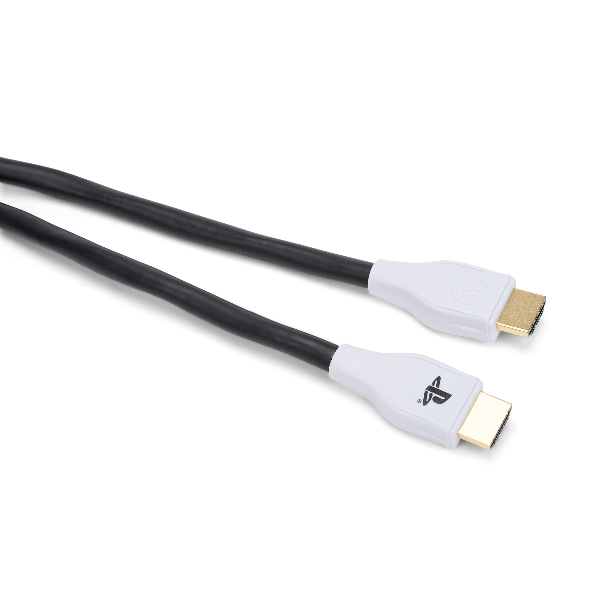 Beyaz konektörlü ve PlayStation logolu iki siyah HDMI kablosu.
