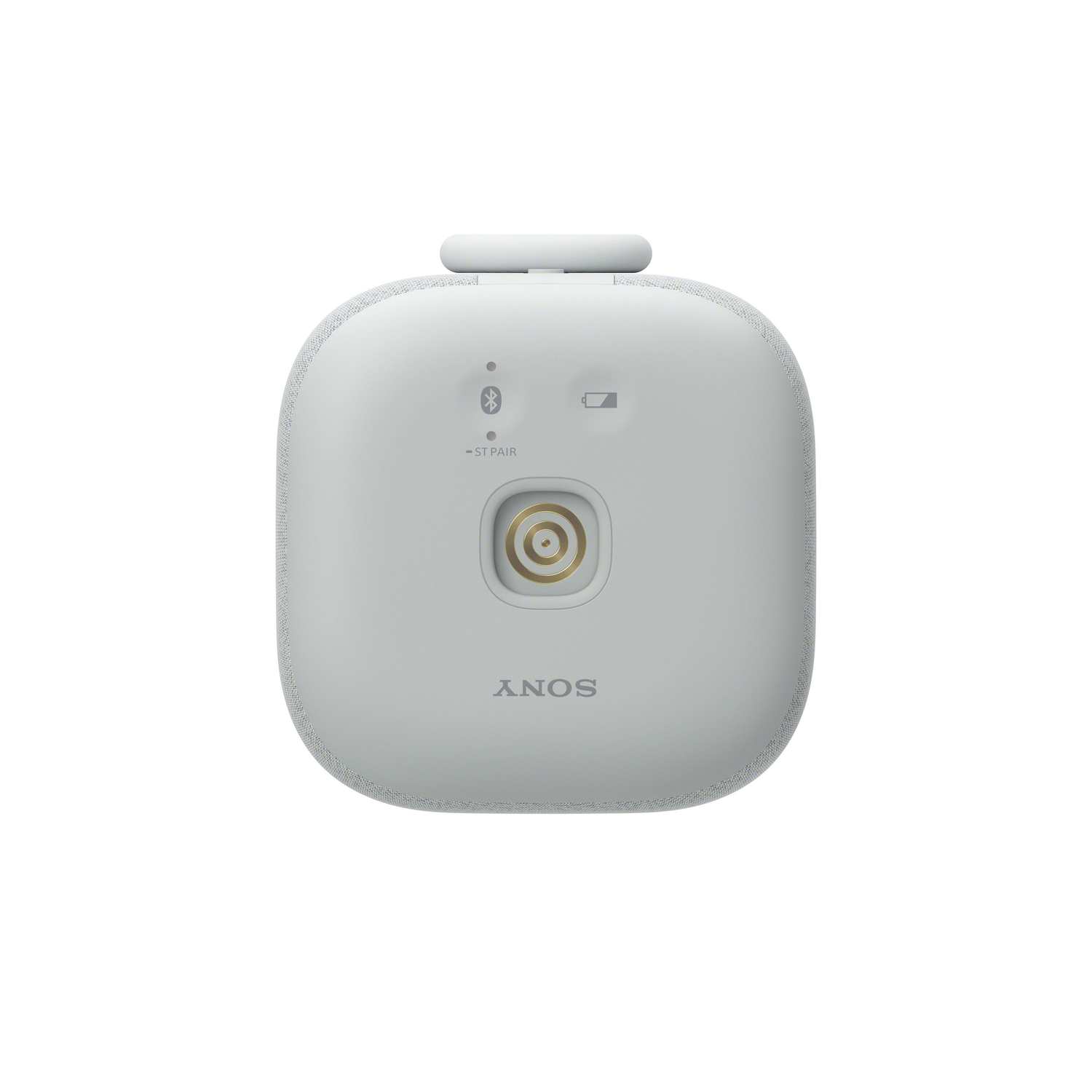 A white square speaker with buttons and the 'SONY' logo, with a white background.