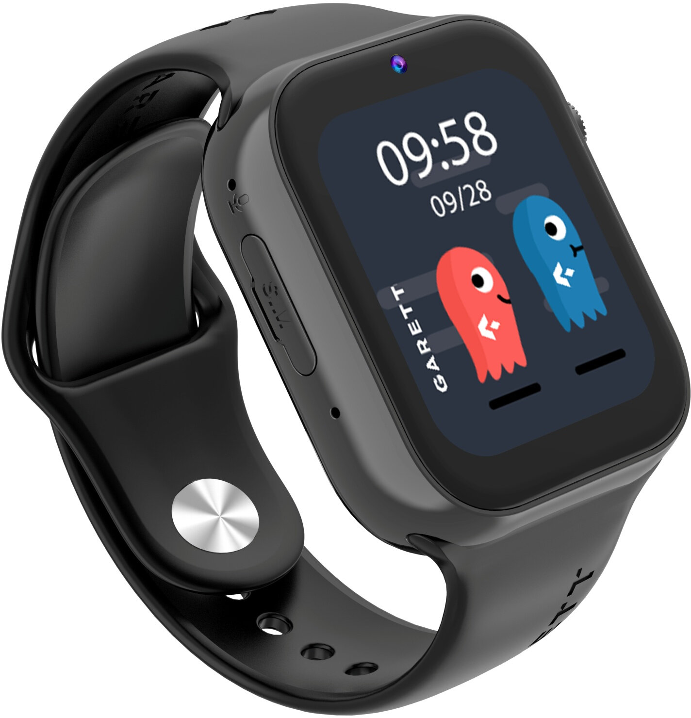 Przezroczyste etui na telefon z dołączonym neonowo-zielonym sznurkiem, na białym tle.