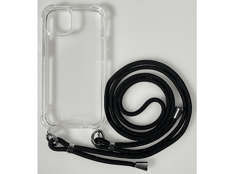 CASE AND PRO iPhone 15 Plus TPU+PC átlátszó tok, zsinórral, akasztóval, fekete (FEST-IPH15P-BK)