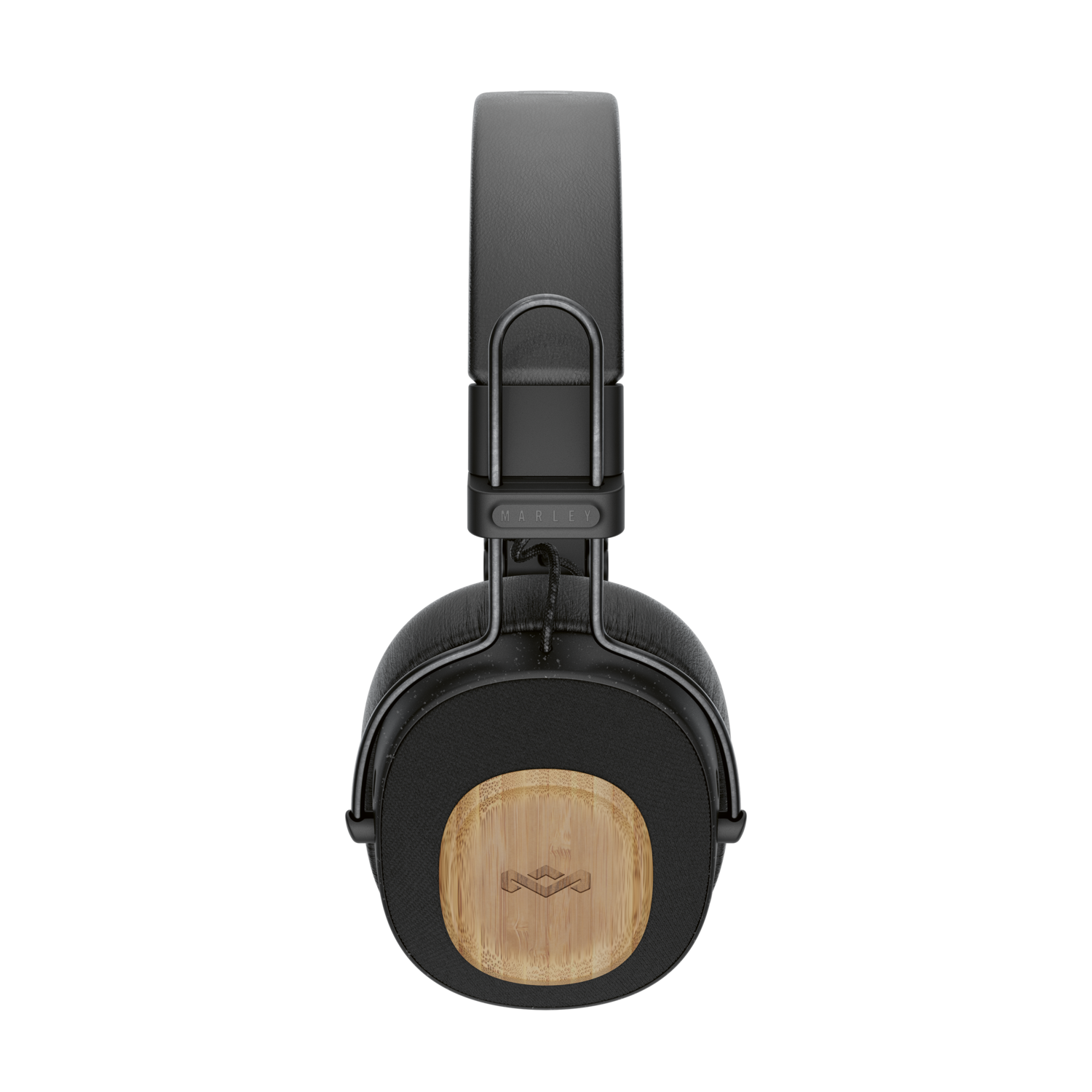 Black over-ear headphones with wooden accents.  The brand name is visible.