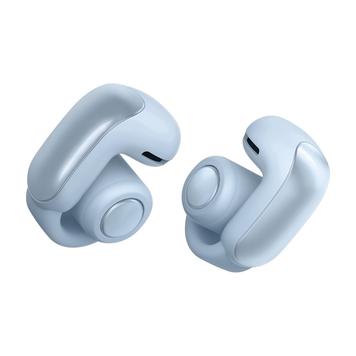 Due auricolari azzurri su sfondo bianco.