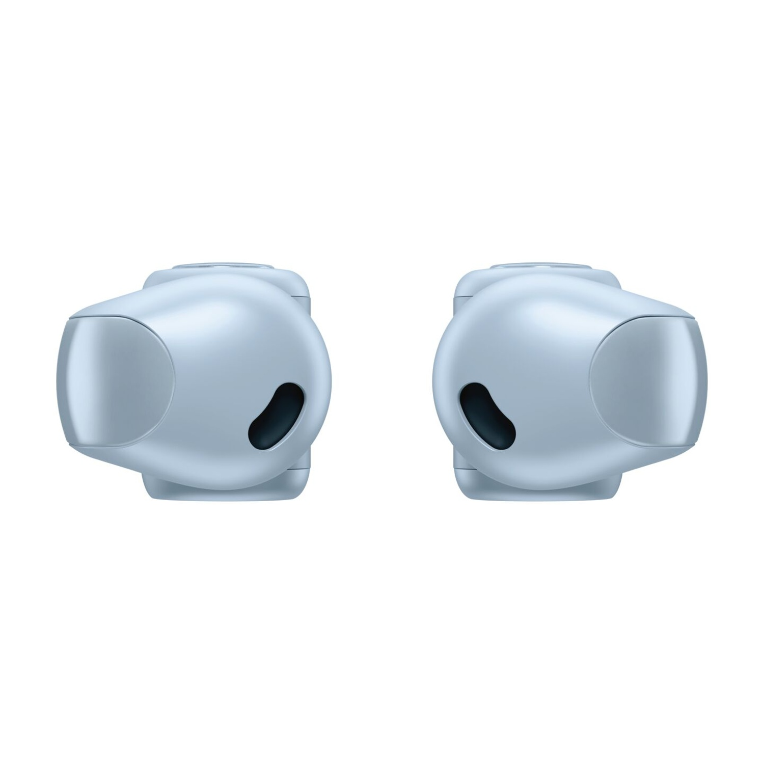 Due auricolari wireless azzurri su sfondo bianco.