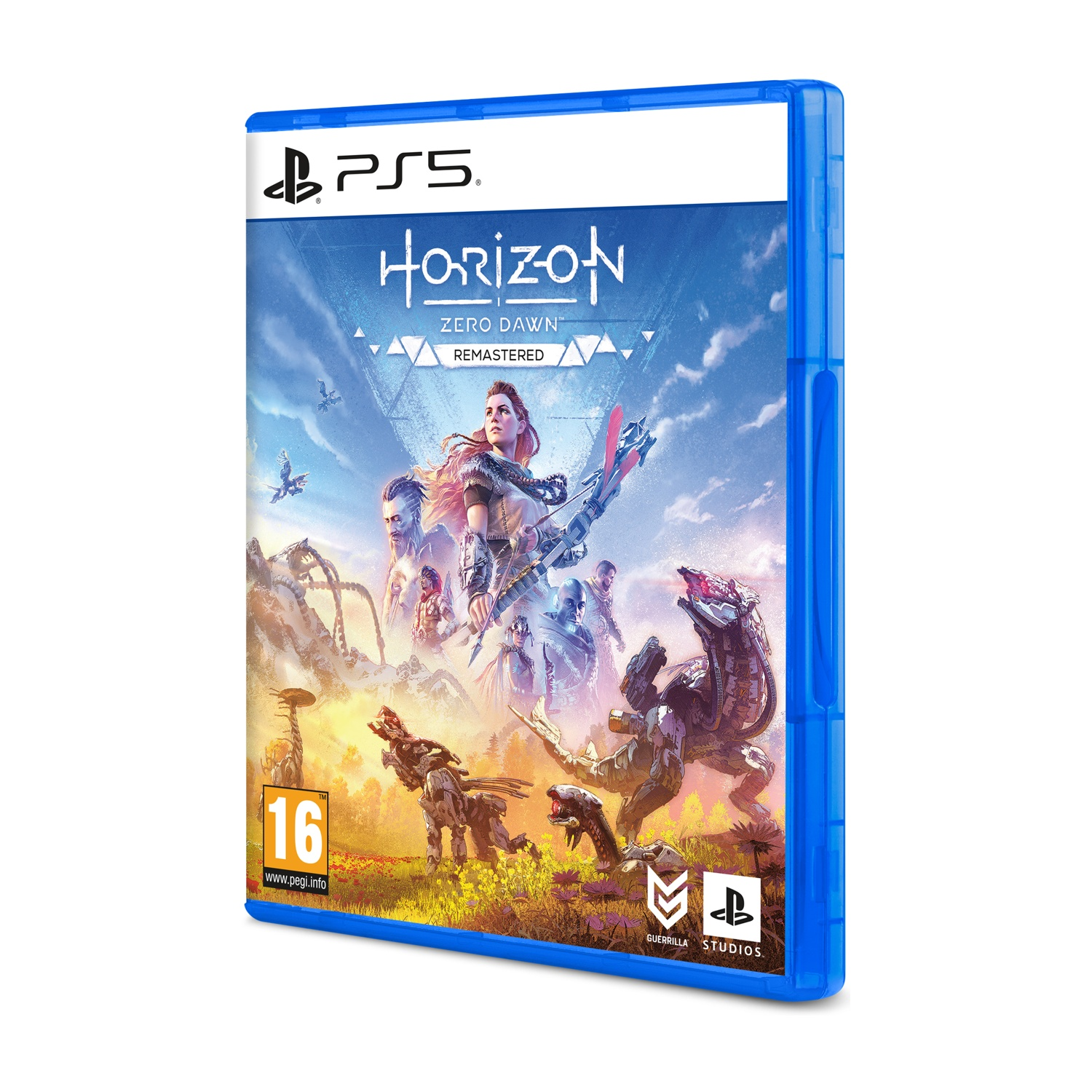 Scatola del gioco PS5 per Horizon Zero Dawn Remastered, sfondo bianco.