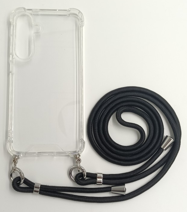 CASE AND PRO Samsung A35 5G TPU+PC átlátszó tok, zsinórral, akasztóval, fekete (FEST-SAM-A35-BK)