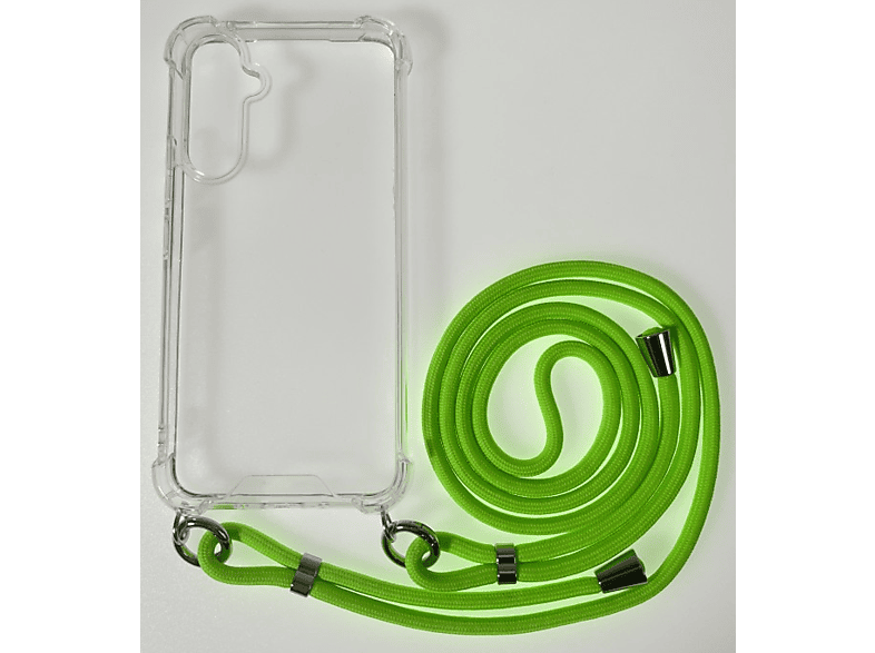 CASE AND PRO Samsung A35 5G TPU+PC átlátszó tok, zsinórral, akasztóval, neon zöld (FEST-SAM-A35-NE)