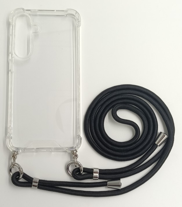 CASE AND PRO Samsung A55 5G TPU+PC átlátszó tok, zsinórral, akasztóval, fekete (FEST-SAM-A55-BK)