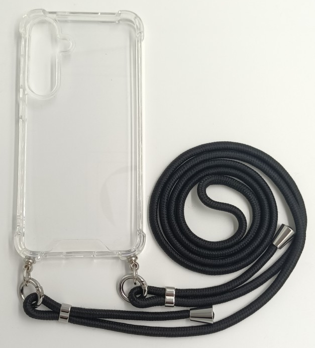 CASE AND PRO Samsung S24 TPU+PC átlátszó tok, zsinórral, akasztóval, fekete (FEST-SAM-S24-BK)