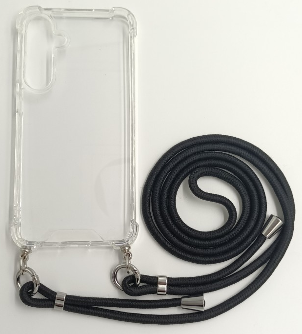 CASE AND PRO Samsung S24 Plus TPU+PC átlátszó tok, zsinórral, akasztóval, fekete (FEST-SAM-S24P-BK)