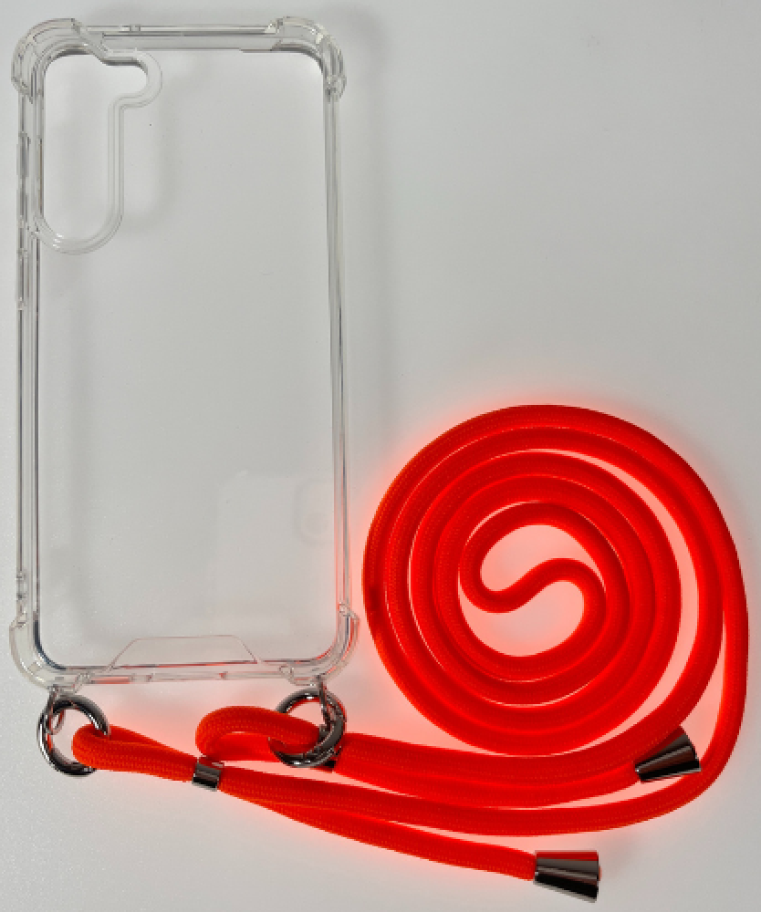 CASE AND PRO Samsung S24 Plus TPU+PC átlátszó tok, zsinórral, akasztóval, narancssárga (FEST-SAM-S24P-O)