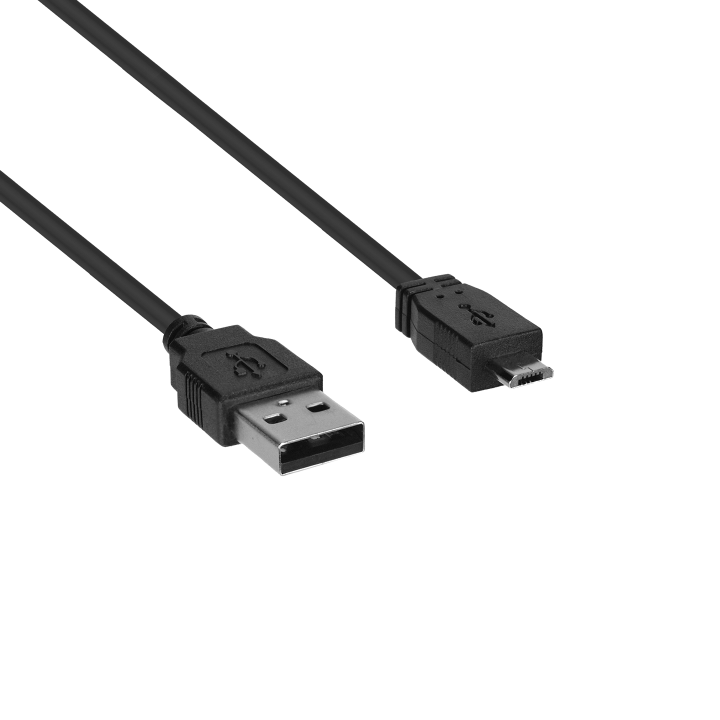 USB-A ve mikro-USB konnektörlü siyah USB kablosu.
