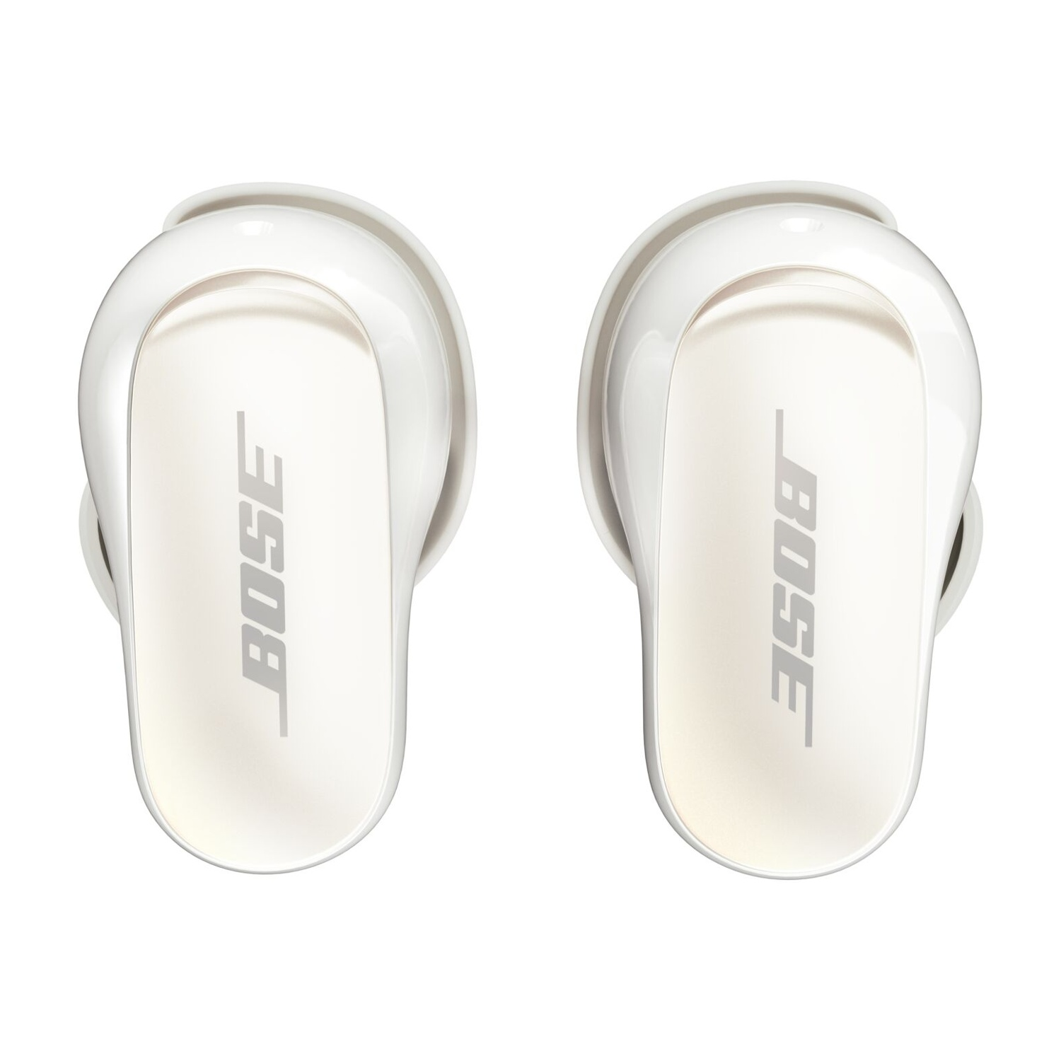 Due auricolari bianchi. Gli auricolari hanno il logo Bose. Sono su sfondo bianco.
