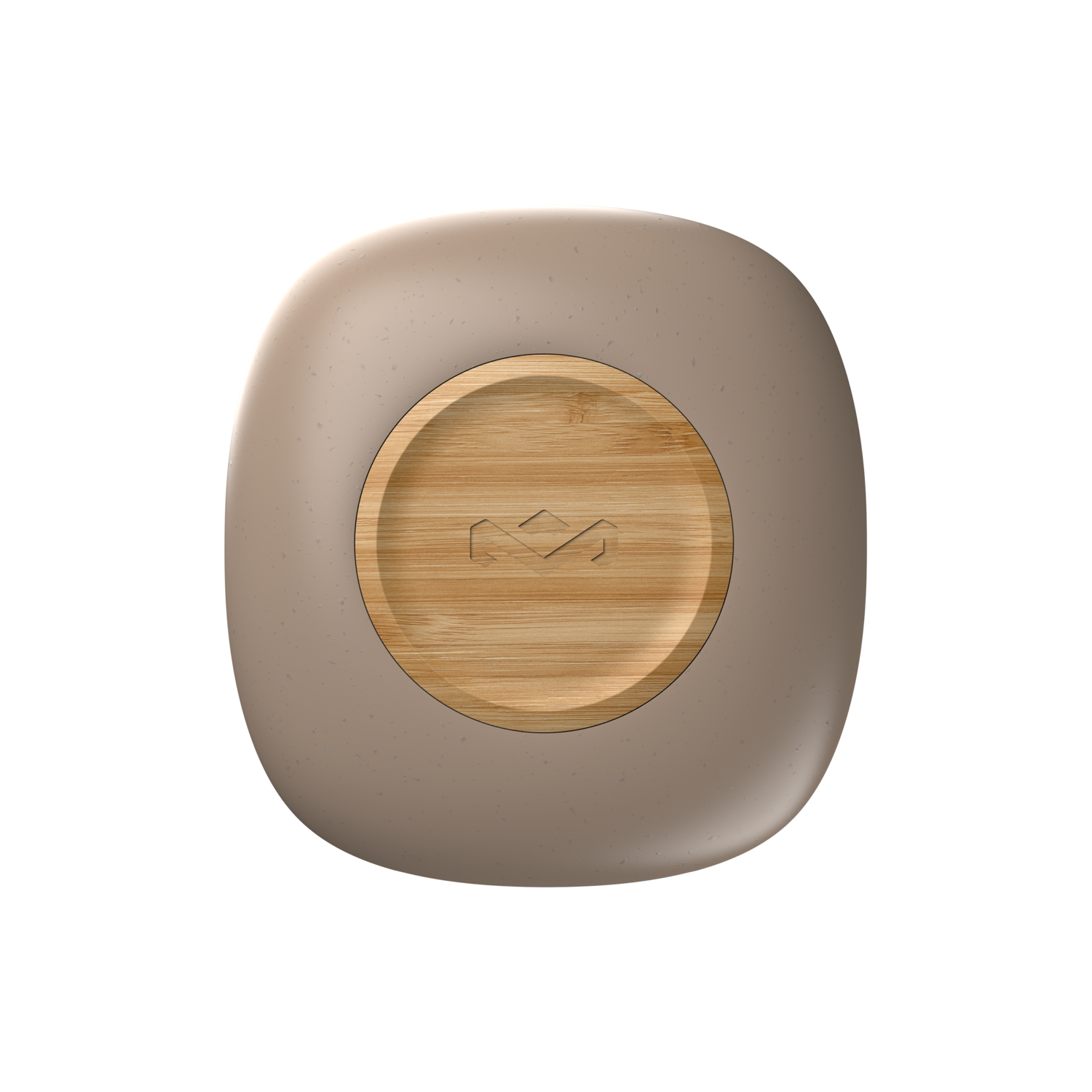 Top-down view of a light brown wireless charger with wooden center.