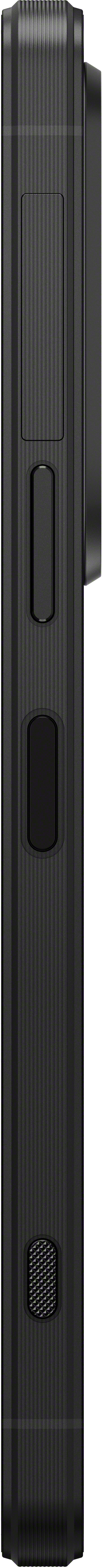 Seitenansicht eines schwarzen Smartphones mit Knöpfen.
