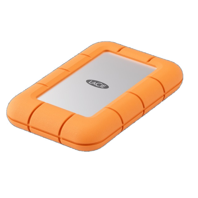 Orange external hard drive with a white center and LAICIE logo.