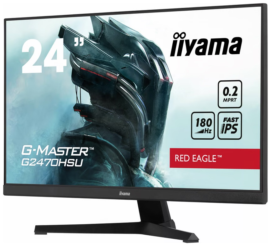 Czarny monitor komputera z czerwonym wzorem i tekstem.