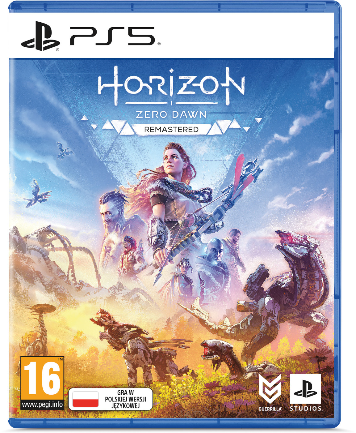 Okładka pudełka z grą, na której kobieta z łukiem i strzałą w fantastycznym krajobrazie.