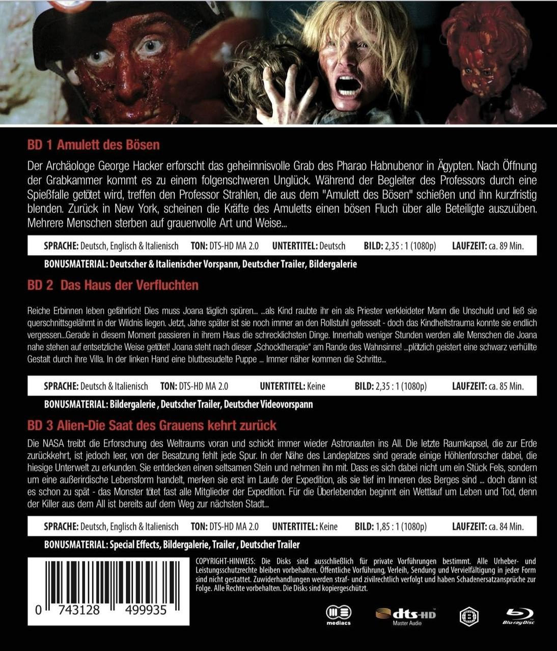 Eine DVD-Hülle mit Text in mehreren Sprachen. Die Hülle zeigt Grafiken und Text, die sich auf einen Film beziehen.