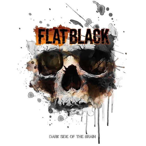 Schedel met 'FLAT BLACK' en 'DARK SIDE OF THE BRAIN'.