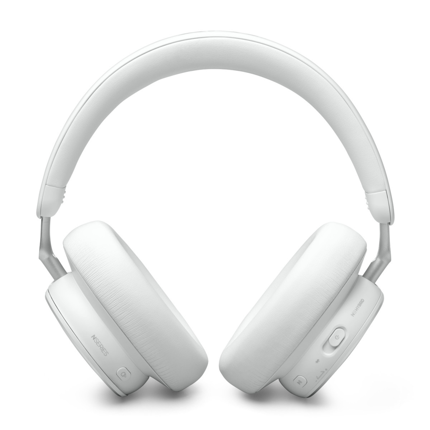 Witte over-ear hoofdtelefoon. Ze hebben een hoofdband en oorschelpen. De merknaam is zichtbaar.