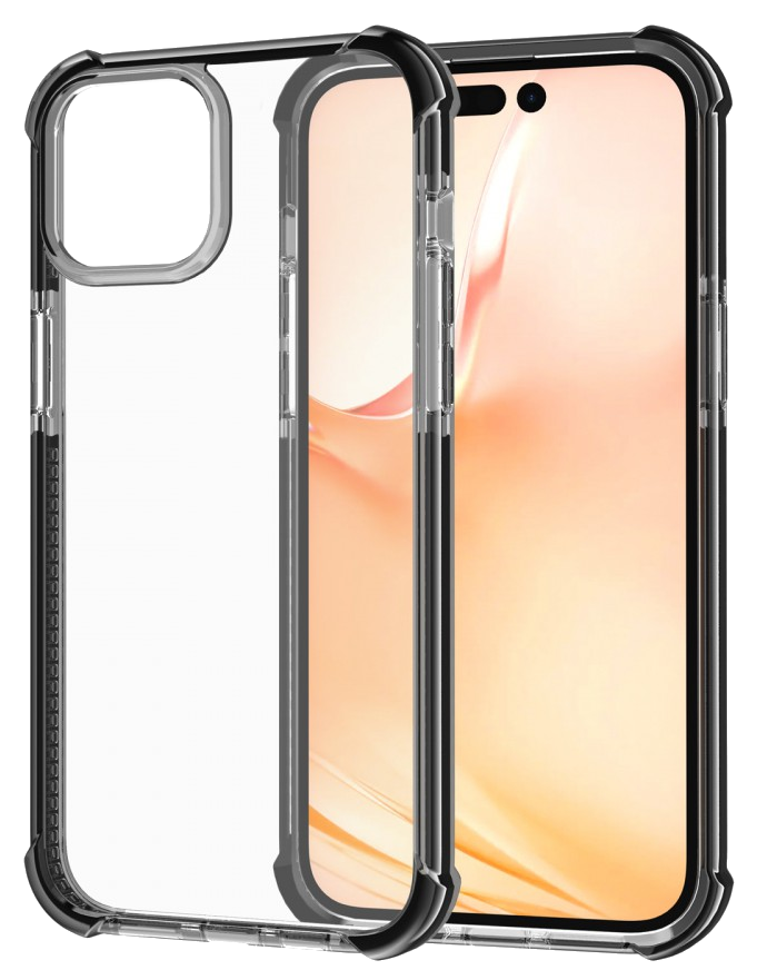 Átlátszó telefontok fekete szélekkel, őszibarack színű képernyővel rendelkező telefont véd.