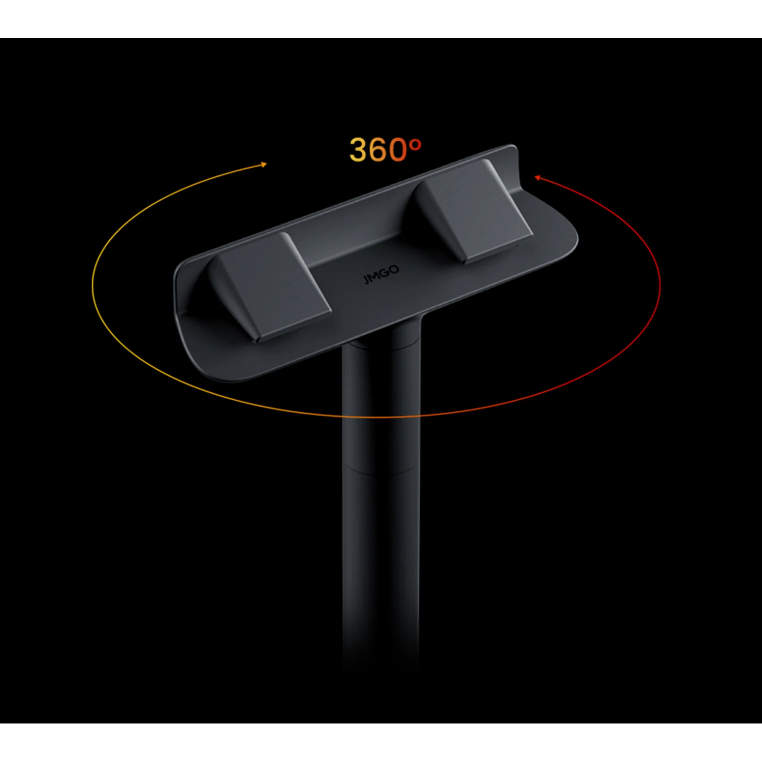 A black stand with a 360-degree rotating mount. It has two black platforms.