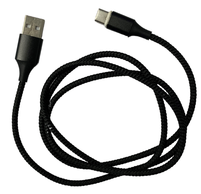 Egy fekete USB-C kábel, csavarva és feltekerve.