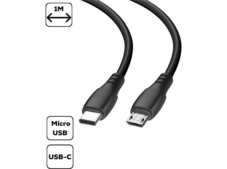 CASE AND PRO Töltőkábel Type C – Micro, 2.4A, 1 méter, fekete (MDCU-TYPEC-MICRO-BK)