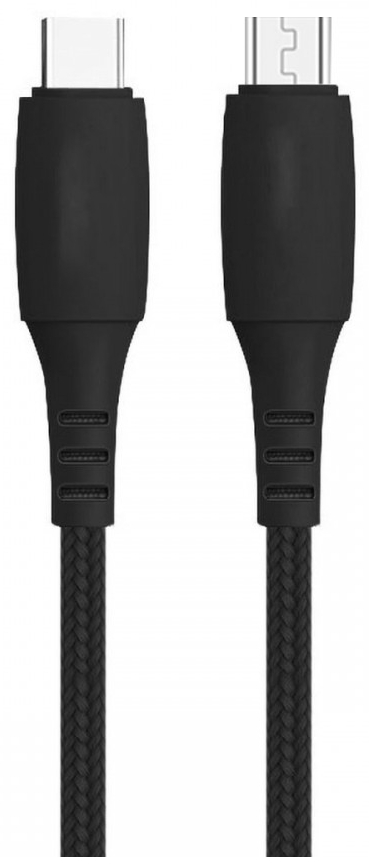 Két fekete USB-C - Micro USB kábel egymás mellett, fonott fekete kábellel.