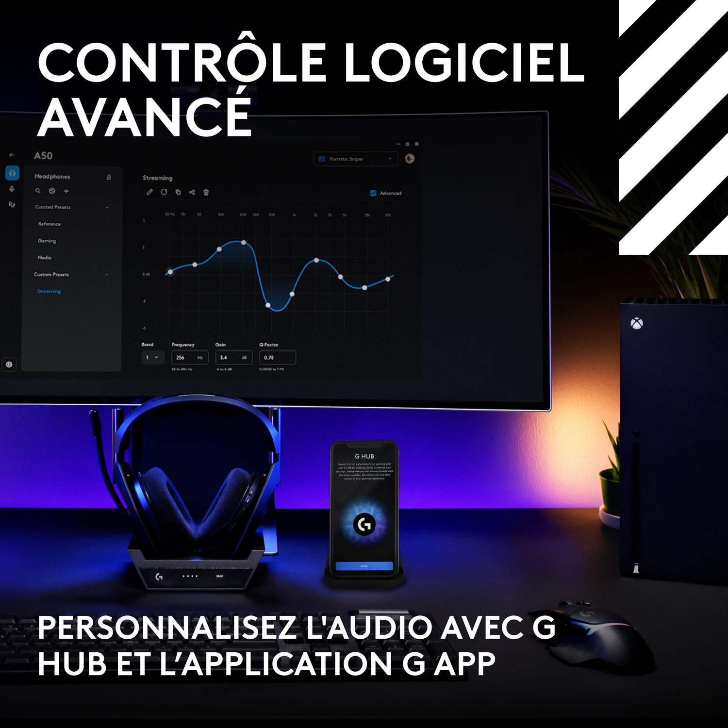 Configuration de bureau. L'écran affiche les paramètres audio. Texte : Personnalisez l'audio.