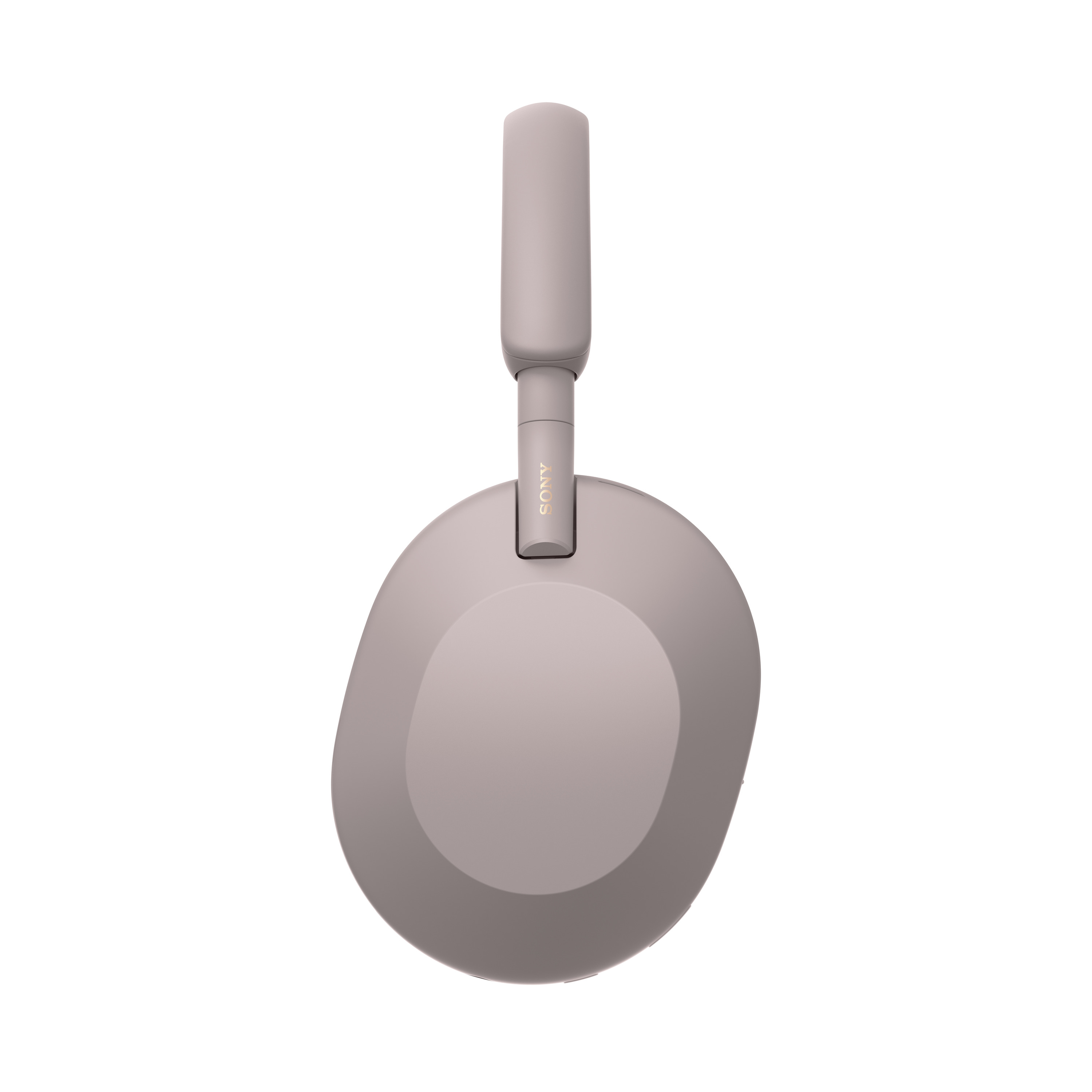 Widok z góry na jasne słuchawki z logo Sony po jednej stronie.
