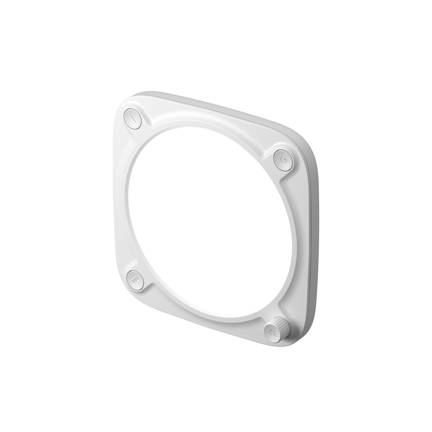 A white square frame with three circular buttons.