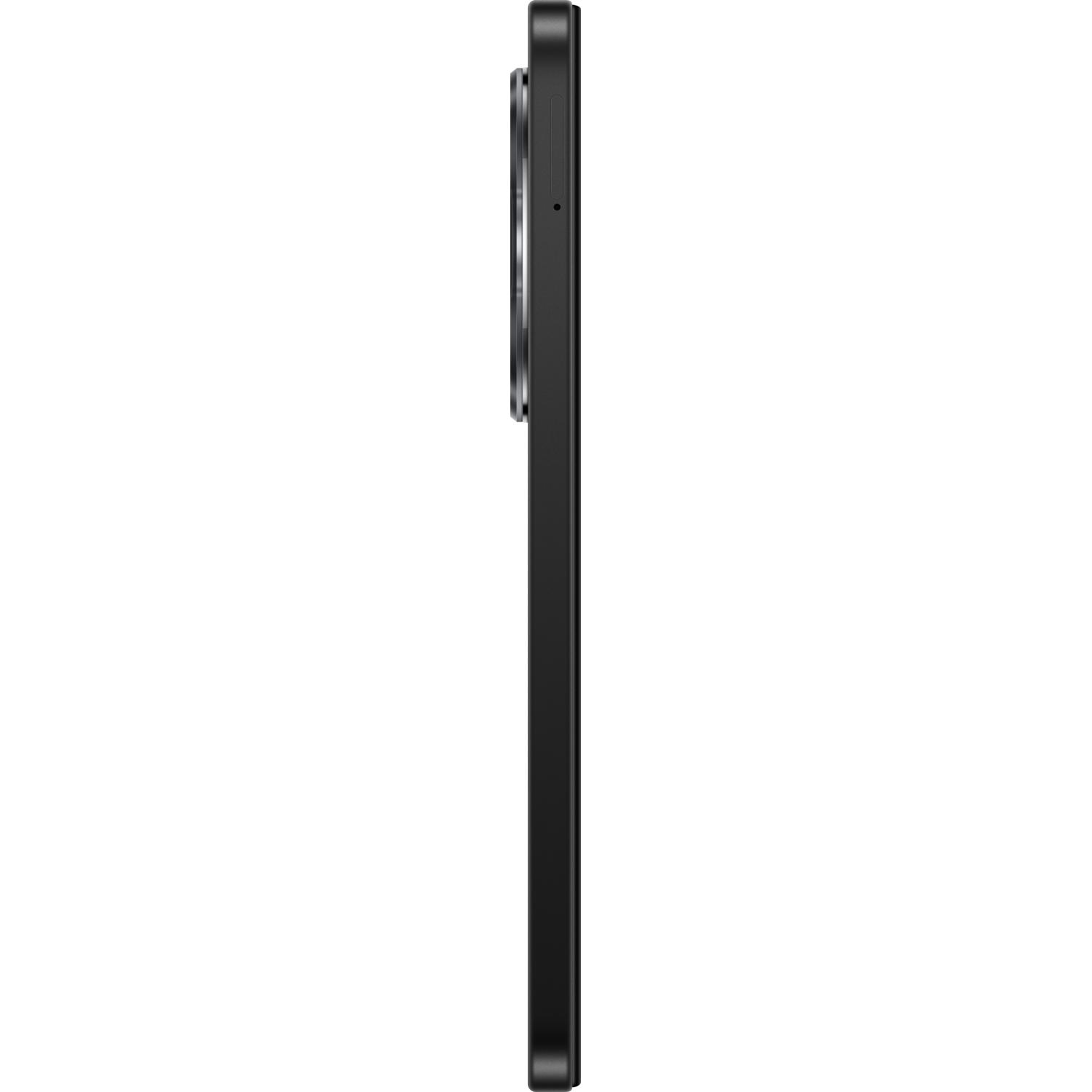 A black smartphone seen from the side.