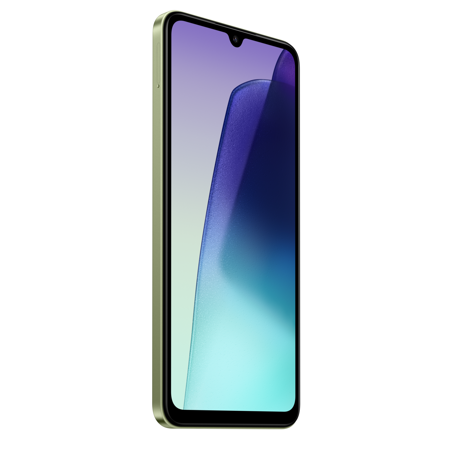 A green smartphone with a curved screen on a black background.
